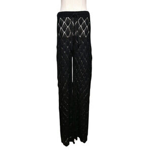 FCT With Love Black Open Knit Crochet Sweater Loungewear Pants Medium Festival